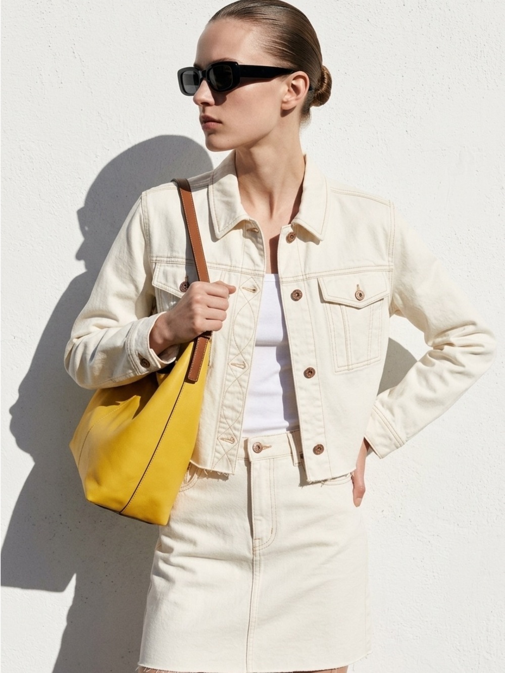 Frye Cream Cropped Denim Jacket